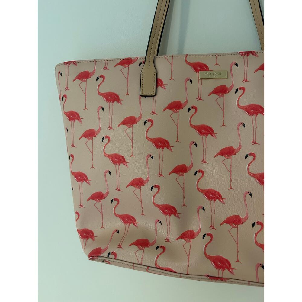 Kate Spade New York Flamingo Bird Print Red Pink Tote Shoulder Bag GUC Large - Picture 3 of 14